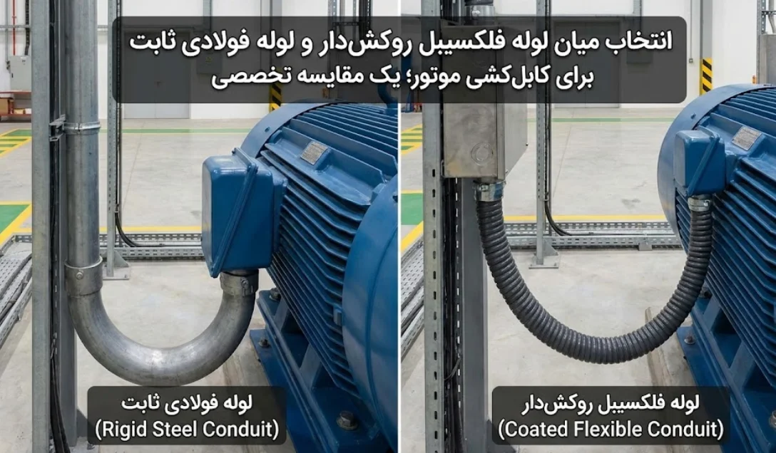 تصویر مقایسه ظاهری لوله فلیکسیبل روکش دار و لوله فولادی ثابت