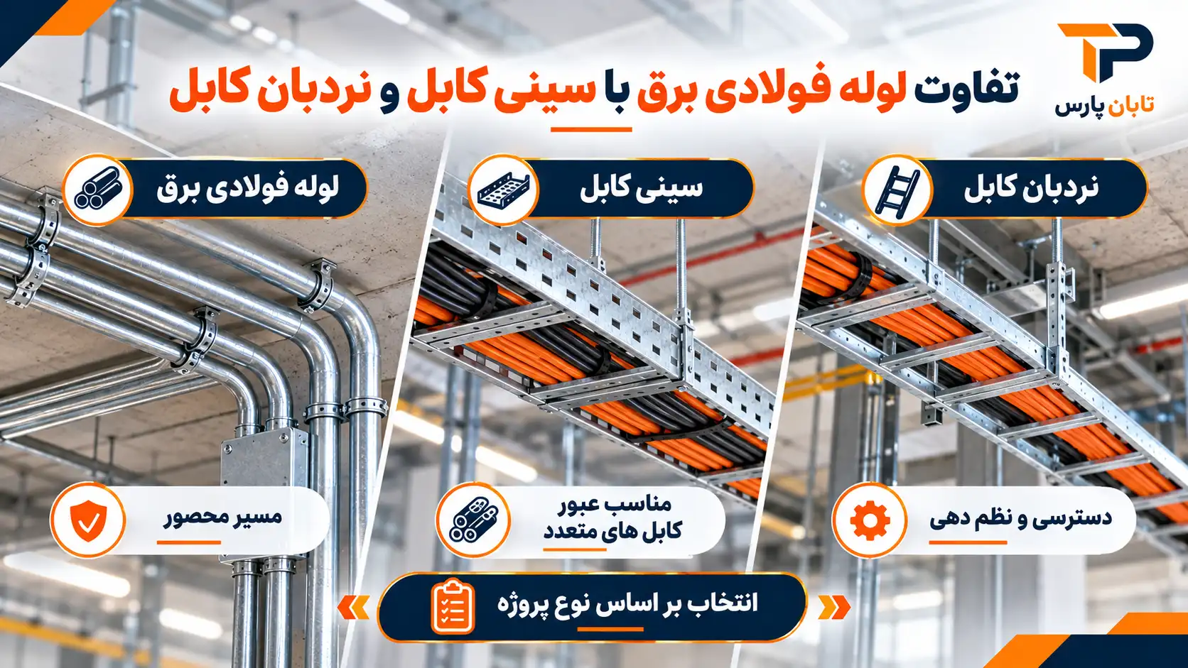 تفاوت لوله فولادی برق با سینی کابل و نردبان کابل