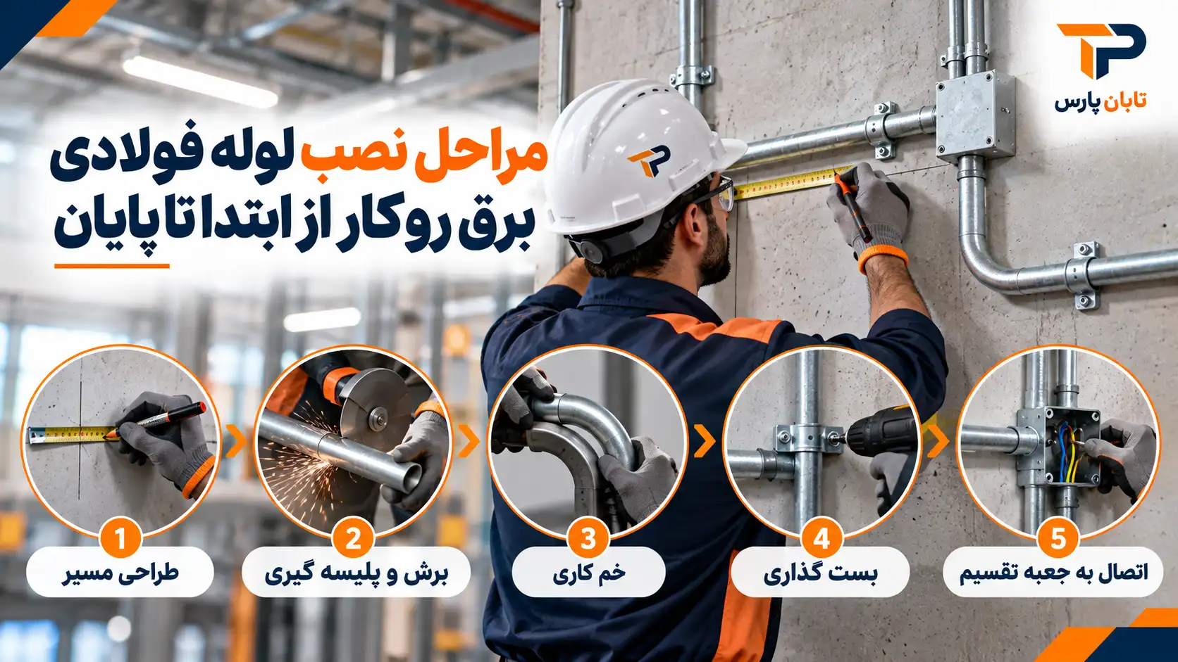 مراحل نصب لوله فولادی برق روکار از ابتدا تا پایان