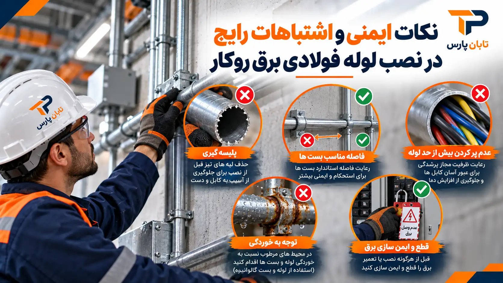 نکات ایمنی و اشتباهات رایج در نصب لوله فولادی برق روکار